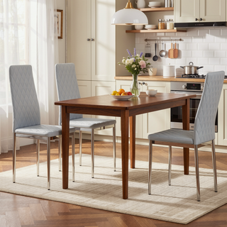 Sunvega Modern Minimalist Dining Chairs Set of 4 with PU Seat and Silver Metal Legs