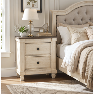 Sunvega Transitional Rustic Nightstand with 2 Dovetail Drawers Flat Knobs