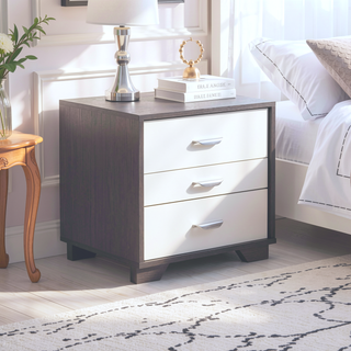 Sunvega Contemporary Eloy White and Black Finish Accent Night Table with 3 Drawers