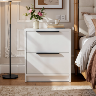 Sunvega 18 Inch High Modern Nightstand with Two Drawers and Metal Hardware