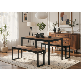 Sunvega Industrial Style 3pc Dining Set with U-Shape Metal Legs and Wooden Top