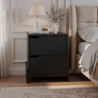 Sunvega Brookland Nightstand with Double Drawers and Generous Surface Black Wengue