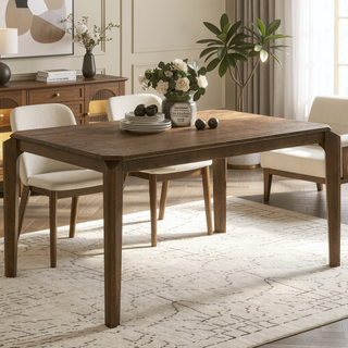 Sunvega Dark Brown Rectangular Dining Table with Artisan Details and Tapered Legs