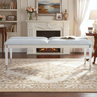 Sunvega Plush Seating Bedroom Bench with Acrylic Legs and Silver Tips