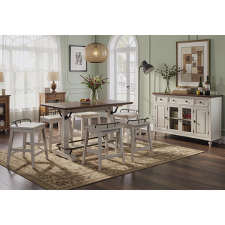 Sunvega White Gathering Table with Plank Top and Double Pedestal Base for Six