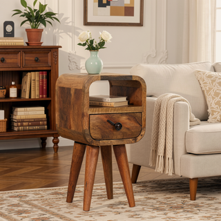Sunvega Ultra-Compact Solid Mango Wood Nightstand with Drawer and Open Slot