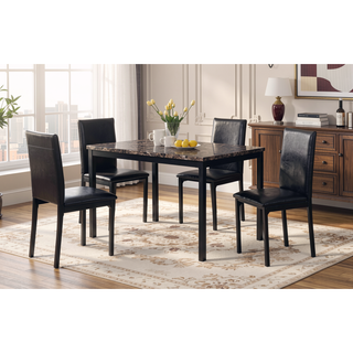 Sunvega Casual Square Metal Dining Table with Faux Marble Top and Black Legs