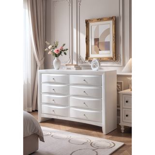 Sunvega White Finish Dresser with Eight Spacious Drawers and Durable Dovetail Joints