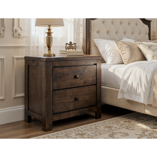 Sunvega Modern Rustic Ash Brown Nightstand with Two Drawers and Safety Hardware