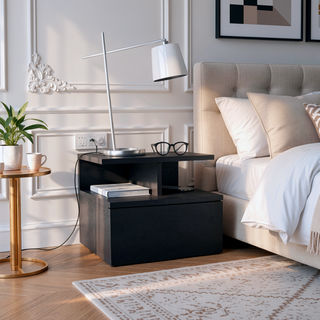 Sunvega Blue Floating Nightstand With Drawer And Shelves For Storage And Decor