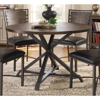 Sunvega Rustic Industrial Round Dining Table with Herringbone Top