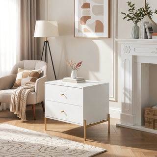 Sunvega Modern Nightstand in Off White with Two Full Extension Drawers