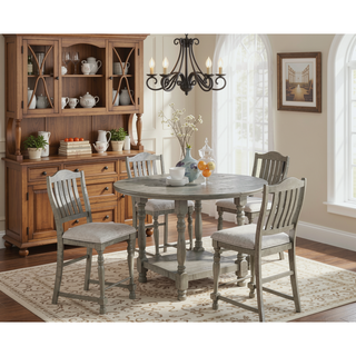 Sunvega Light Grey Acacia Veneer Round Dining Table with Open Shelf