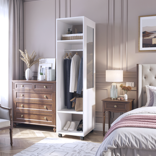 Sunvega 63 Inch Tall Wardrobe with Mirror Three Shelves and Hanging Rod