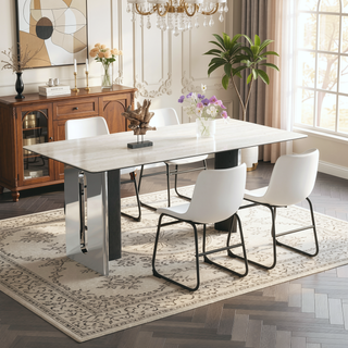 Sunvega Set of 4 White PU Leather Chairs with Black Metal Frame and Non-Slip Pads