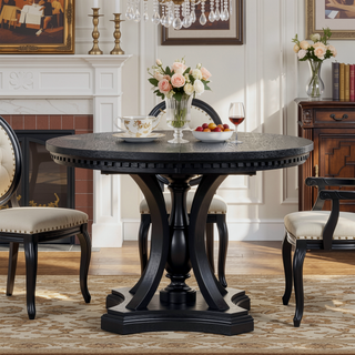Sunvega Retro 5-Piece Extendable Round Dining Table and 4 Chairs for Kitchen