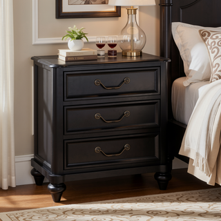 Sunvega Charcoal Brown Finish Traditional Bedroom Nightstand with 3 Dovetail Drawers