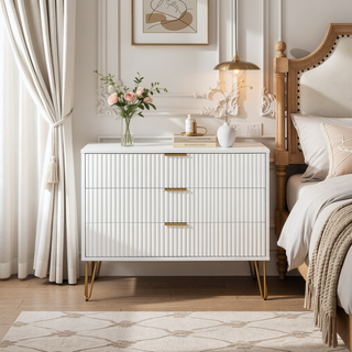 Sunvega Modern Glam Dresser with Gold Metal Handles and Splayed Legs for Bedroom