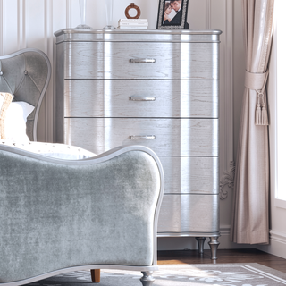 Sunvega Silver Finish Glamorous Chest with Curved Front and Crystal Acrylic Handles