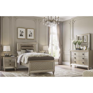 Sunvega Glamorous Champagne Finish Nightstand with 2 Dovetail Drawers and Beveled Mirror Trim