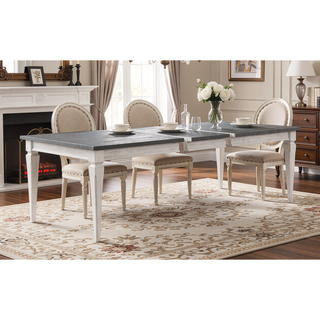 Sunvega Rustic Gray and Weathered White Finish Poplar Wood Dining Table With Leaf