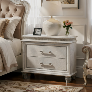 Sunvega Contemporary Nightstand with Felt-lined Drawers and Acrylic Legs in Pearl White