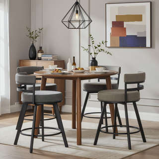 Sunvega Dark Gray Swivel Counter Stool with Half-Back Support and Faux-Leather