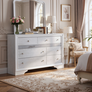 Sunvega Contemporary White Dresser with 7 Drawers and 2 Jewelry Drawers