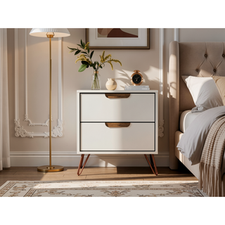 Sunvega Mid-Century Modern Nightstand with Spacious Drawers and Metal Legs
