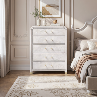 Sunvega Fluted Gold Metal Nightstand with Spacious Drawer and Rounded Sides