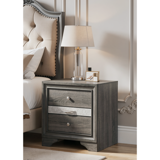Sunvega White Acacia Wood Nightstand with Metal Drawer Pulls and Dovetail Joints