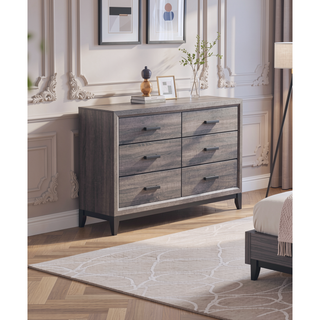 Sunvega Rustic Transitional Style 6 Drawer Dresser with Dark Grey Foil Finish