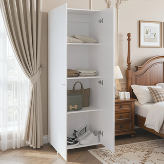 Sunvega Two-Door Compact Wardrobe with Fixed Shelves for Bedroom Storage