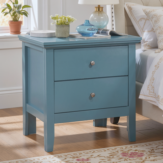 Sunvega Teal Elegance Transitional Nightstand With Two Drawers No Assembly Required