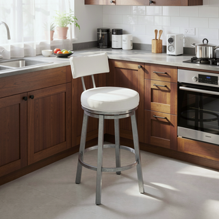 Sunvega Swivel Bar Stool in Cloud Finish with White Faux Leather Upholstery
