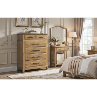Sunvega Elm Veneer 6-Drawer Chest with Industrial Hardware in Caramel Finish