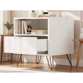 Sunvega Mid-Century Modern Pink Nightstand with Drawer and Open Shelf