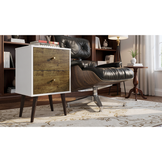 Sunvega Modern White and Brown Nightstand with 2 Drawers for Bedroom