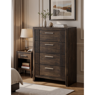 Sunvega Contemporary Brown Nightstand with Two Drawers and Rich Wood Finish