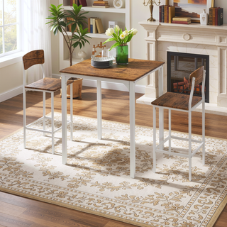 Sunvega Industrial Counter Height Dining Table Set with Stools and Footrests