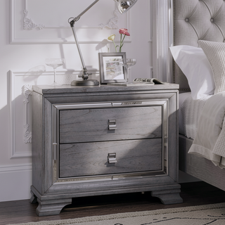 Sunvega Contemporary White High Gloss Lacquer Nightstand with Chrome Handles and USB Charger