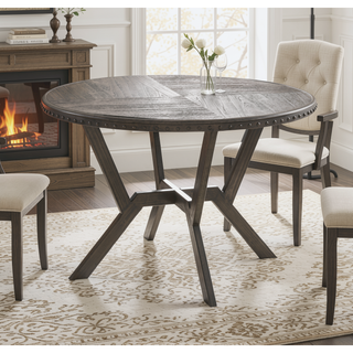 Sunvega Alamo Round Dining Table with Geometric Metal Base and Parquet Top