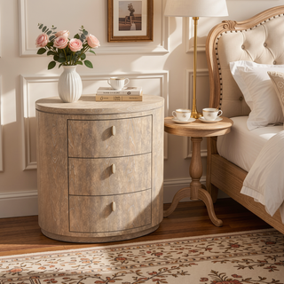 Sunvega Toffee Oval Nightstand with Soft-Close Drawers and USB Charging Ports