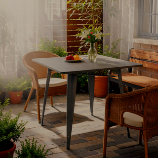 Sunvega Industrial Farmhouse Dining Table with Espresso Bamboo Top and Metal Frame