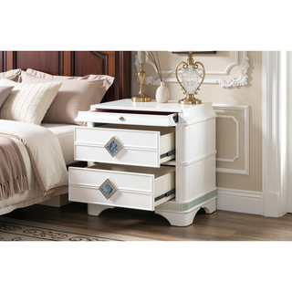 Sunvega Modern Style Nightstand with Soft-Closing Drawers and Crystal Accents
