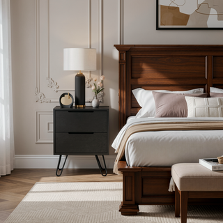 Sunvega Modern End Table with Two Drawers and Hairpin Legs for Bedroom