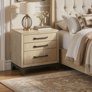 Sunvega Brown 3-Drawer Nightstand With USB Charging Outlet And Felt-Lined Top