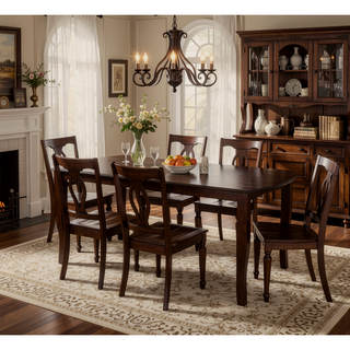 Sunvega Dark Cherry Finish Mango Veneer Wood Dining Table with Extension Leaf