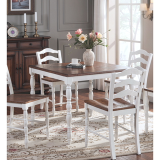 Sunvega Contemporary White and Oak Square Dining Table with 4 Ladder Back Chairs