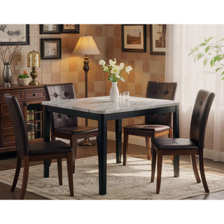 Sunvega Transitional Dining Table with Faux White Marble Top and Black Wood Base